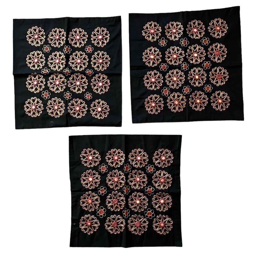 Black Red Mirror-Inlaid Accent Cushion Cover with Embroidery